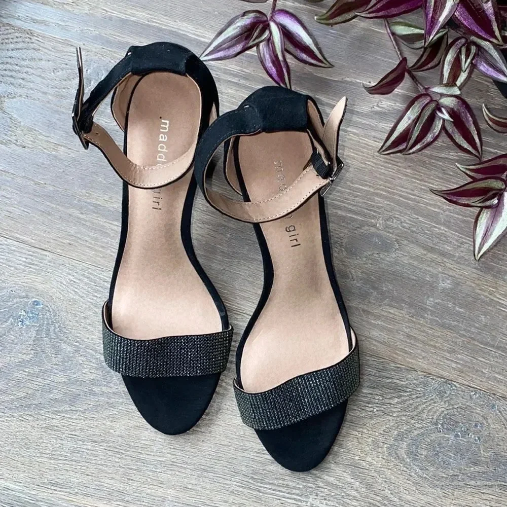 MADDEN GIRL rhinestone strap heeled sandals